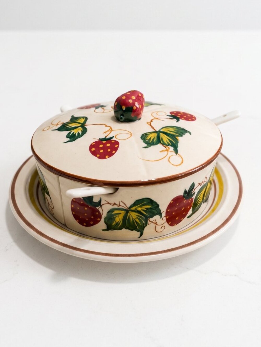 Vintage Fred Roberts Strawberry Preserves Jam Marmalade Divided Dish with Spoons